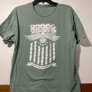 Green Graphic T-Shirt women’s large home of the brave american flag t shirt